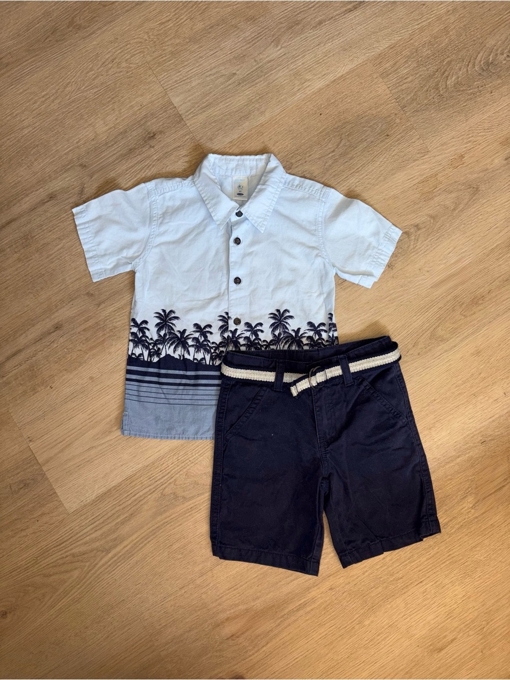 Old Navy Palm Print Button Shirt with Gymboree Navy Shorts Set